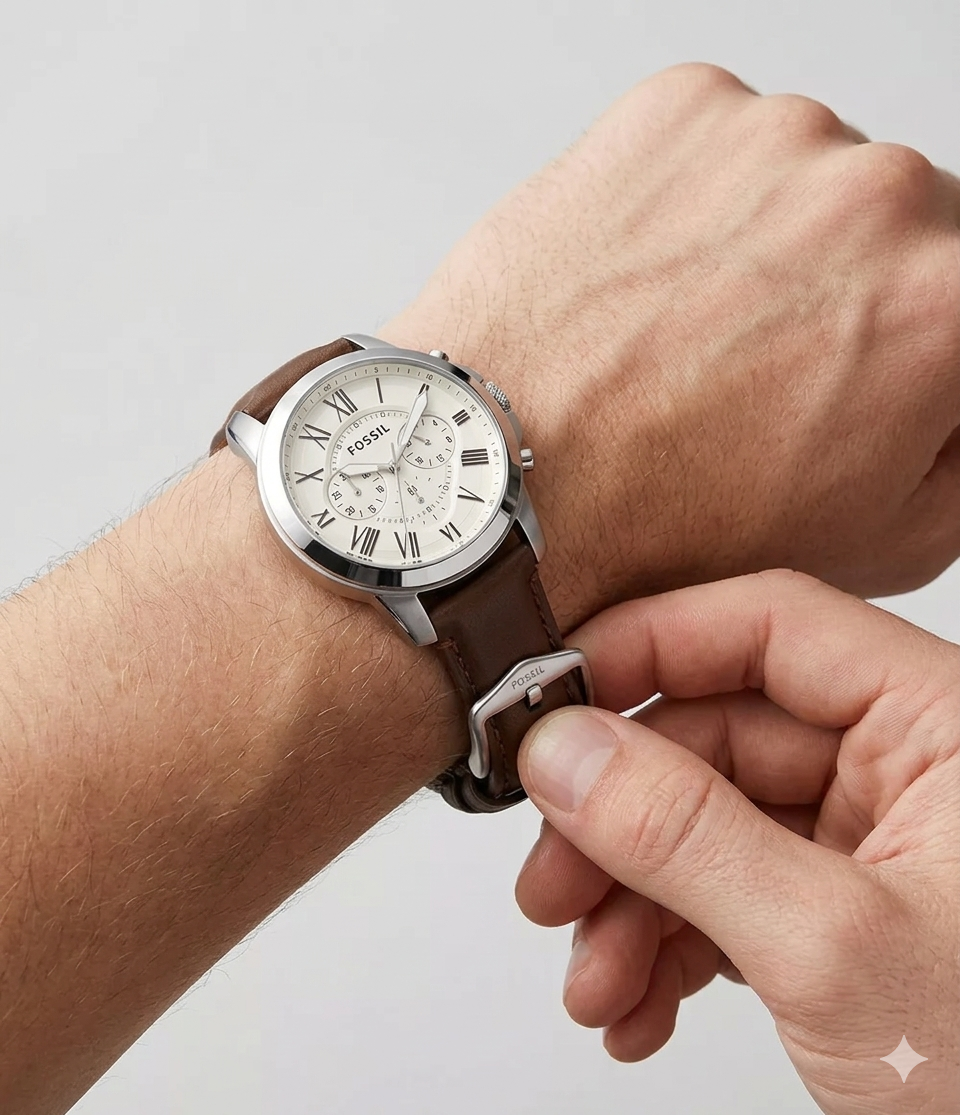 Male model adjusting watch